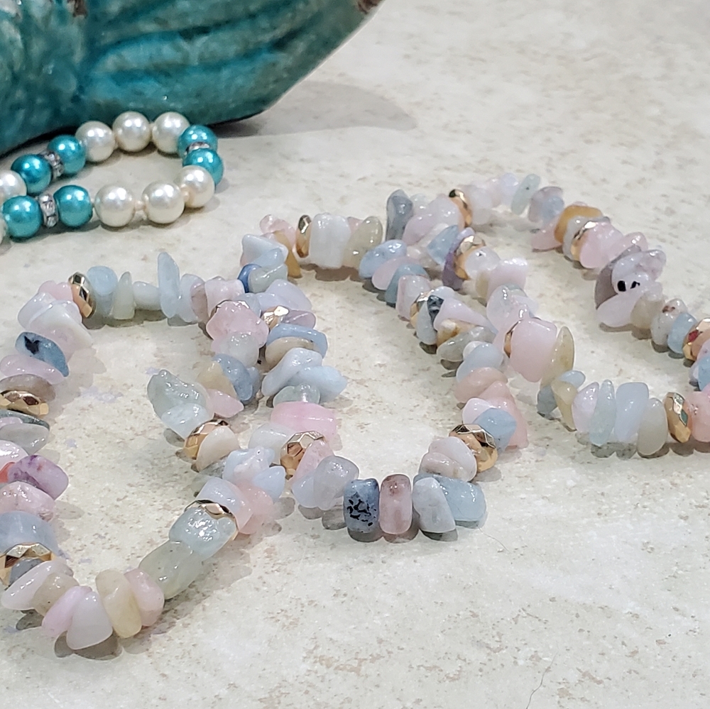 Genuine Morganite Beryl & Hematite Stone Bracelet - Picture 11 of 12